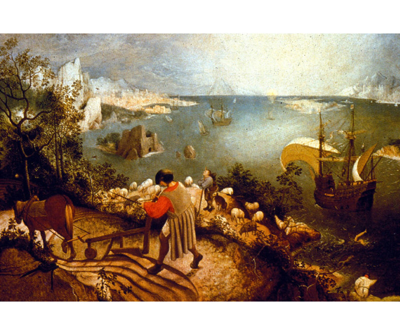 Paysage avec la chute d'Icarus, H 16 po x l 24 po
