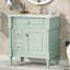 Meuble-lavabo autoportant de 30 po avec lavabo, tiroir rabattable, tablette réglable, structure en bois d'hévéa massif et poignées en métal-1695439580