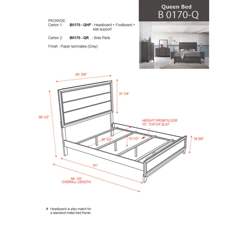 3-Piece Bedroom Set – Queen Size Panel Bed with 2 Nightstands, Contemporary Solid Wood and MDF Construction in Grey and Black Finish