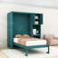 Lit escamotable simple en bois avec bureau extensible, armoire supérieure et tablettes-1242590493