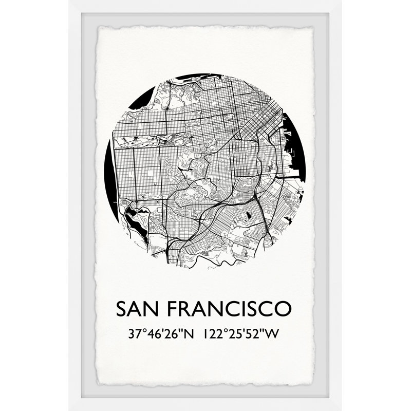 San Francisco, Californie, coordonnées par - cadre photo, impression, H 30 po x l 20 po x P 1,5 po