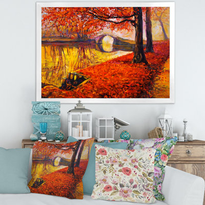 «Little Bridge in Orange Autumn Landscape I», peinture sur toile