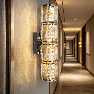 Applique murale moderne à DEL à intensité variable avec télécommande, éclairage décoratif en cristal taillé à la main K9 pour meuble-lavabo, chambre à coucher, couloir et escalier, luminaire câblé avec température de couleur réglable
