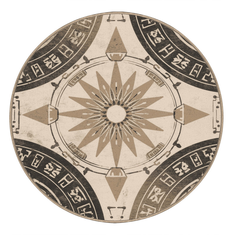 Tapis moelleux moelleux d'inspiration mondiale Earls - beige, Rond 3 pi