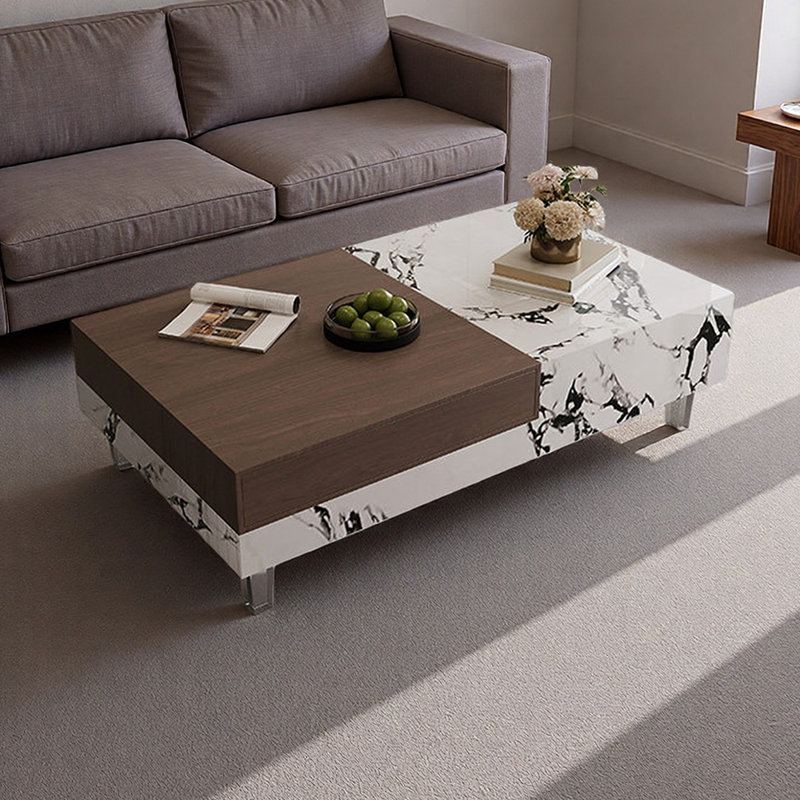 Table basse rectangulaire avec rangement en acrylique, White/Black/Brown, 15.74" H x 55.11" L x 29.52" W