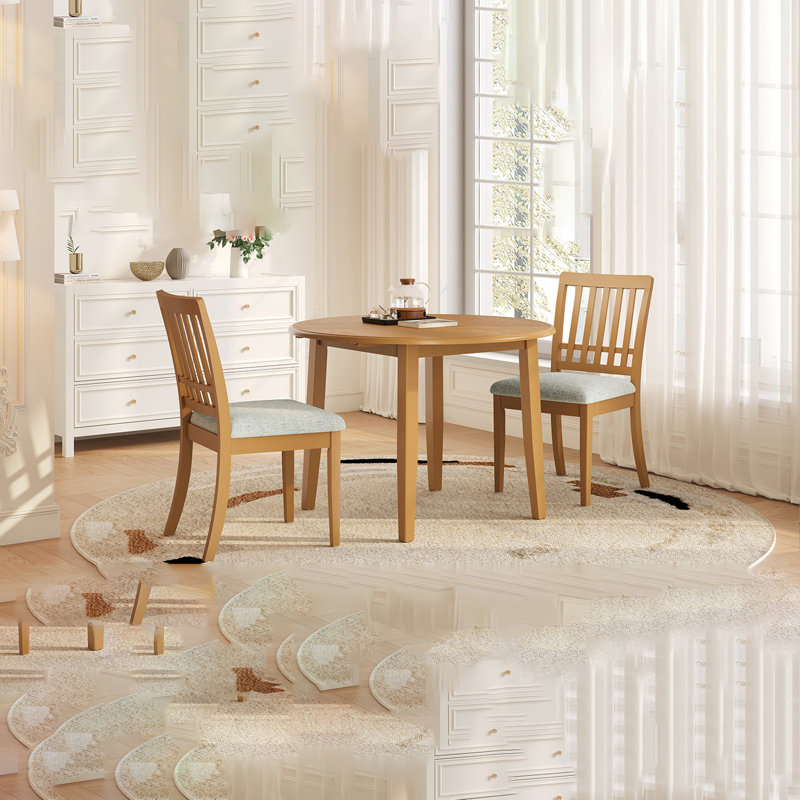 Ensemble de table de salle à manger 3 pièces pour 2 personnes, 1 table de salle à manger pliante en bois + 2 chaises rembourrées, conception compacte pour les petits appartements et les salles à manger