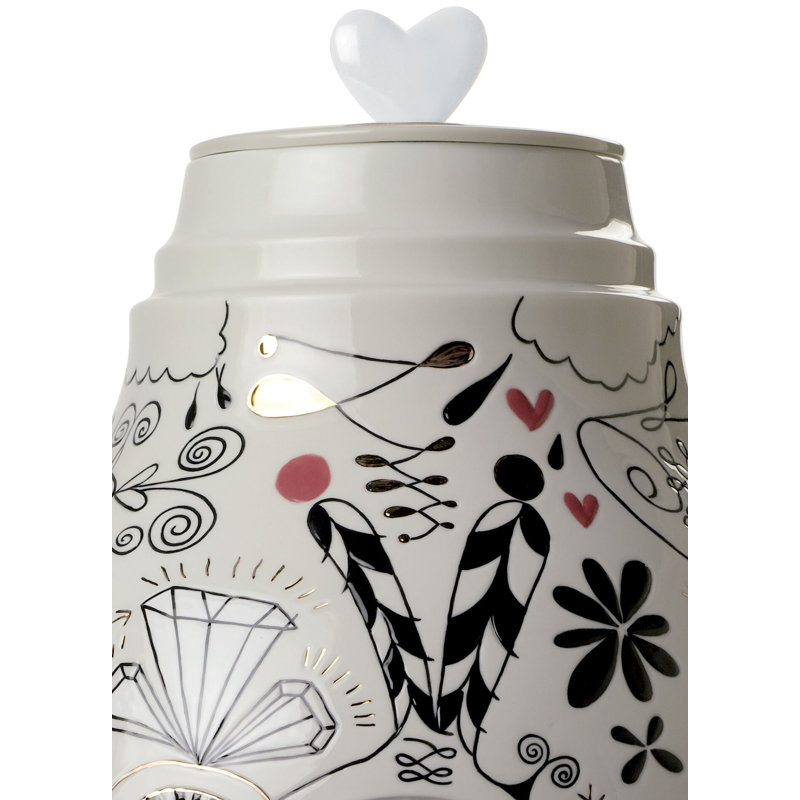 Vase de table en porcelaine fantaisie ivoire / noir / blanc 18,5 "
