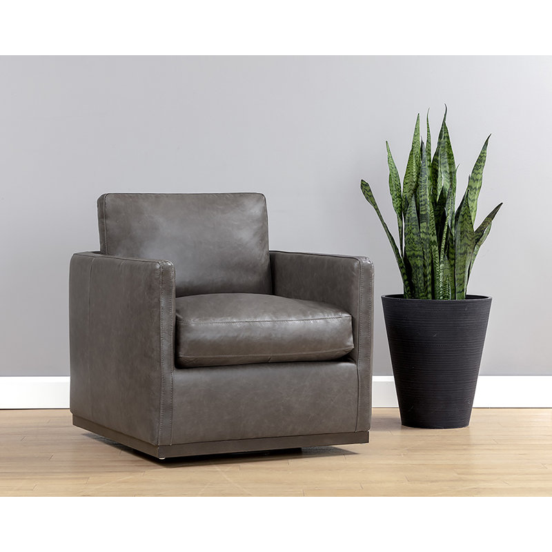 Portman Swivel Club Chair, Grey Genuine Leather