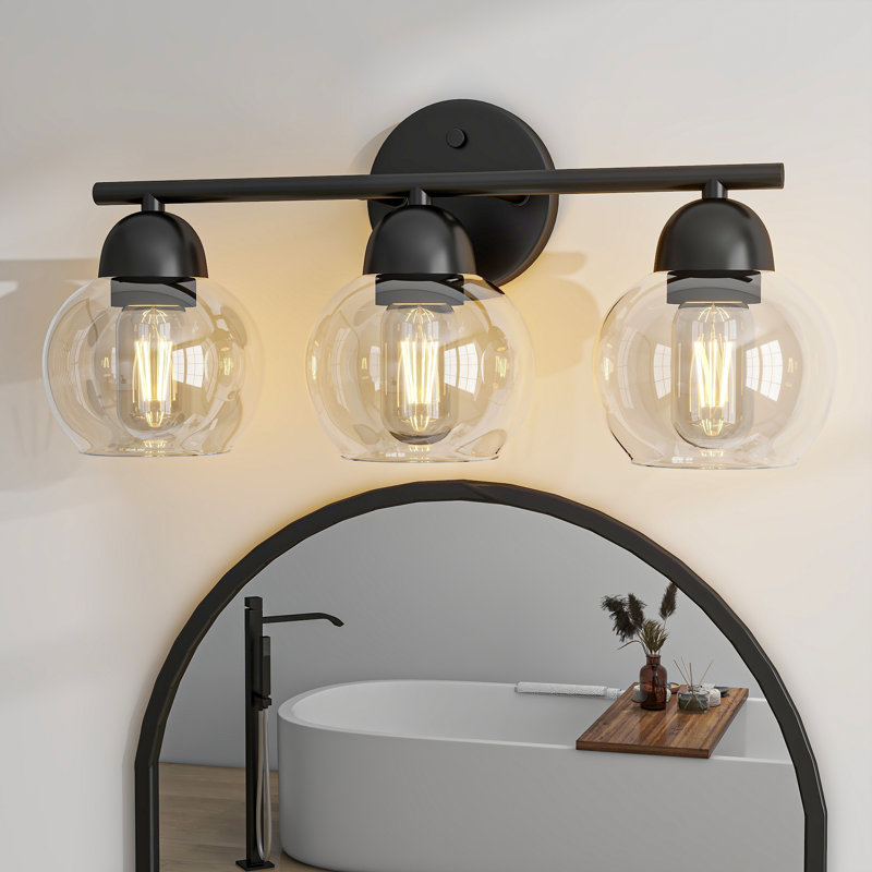 Éclairage pour salle de bain Daryll, Transparent, Trois lumières, Noir mat