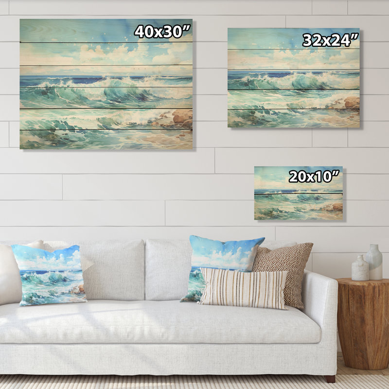 Océan Infinity Dreamscape - Minimalisme, art mural sur bois de pin naturel, H 30 po x l 40 po