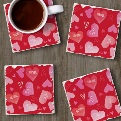 Candy Hearts 4-Pack Tumbled Tile Stone Coasters
