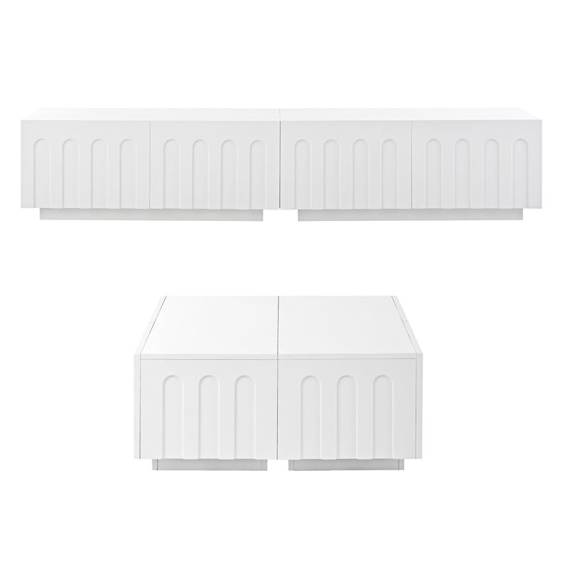 Ensemble meuble télé élégant et table basse avec tiroirs, Blanc