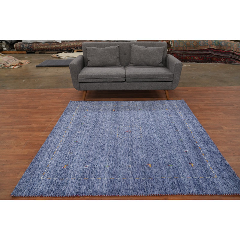 Blue Handmade Gabbeh Style Square Area Rug 6x6