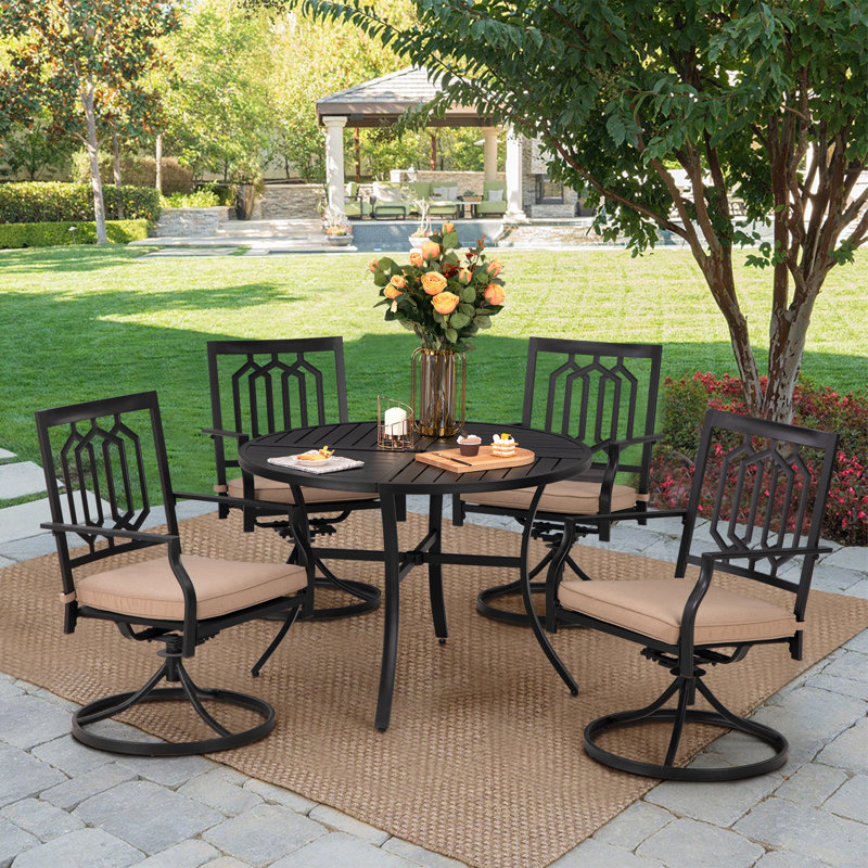 Ensemble repas de patio 5 pièces avec chaises coussinées Alyah