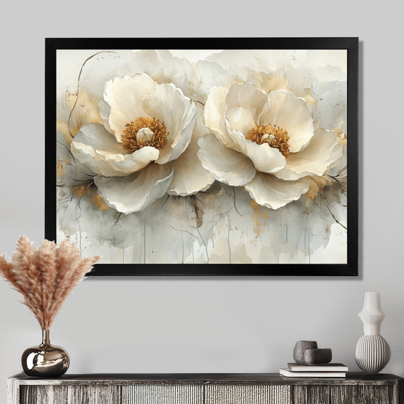 Rallection parallèle de pivoines abstraites - art mural abstrait moderne pivoines, Cadre simple, Noir, H 12 po x l 20 po