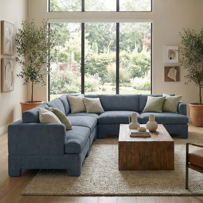 Jolie5-Piece Upholstered Modular Sectional Sofa, Selene Indigo Performance Chenille