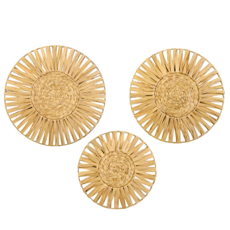 Handwoven Seagrass Wall Décor – Sunburst Boho Circular Design Set Of 3