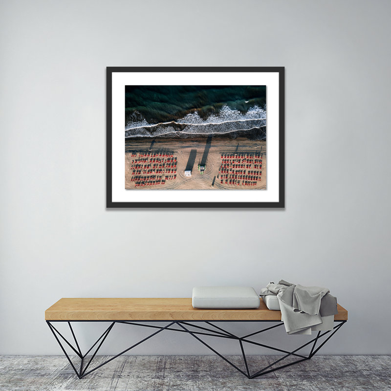 Aerial Beach 3 Print by Michael Schauer, 19" H x 24" W x 1.5" D, Black