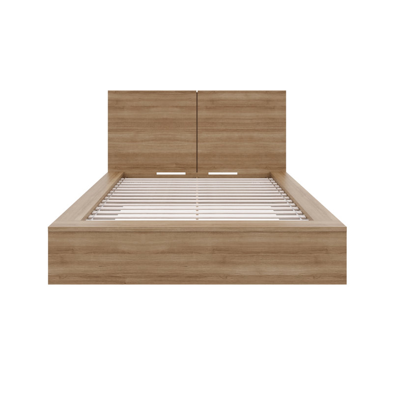 Guendolyn Platform Bed & Headboard, King, Brown Oak