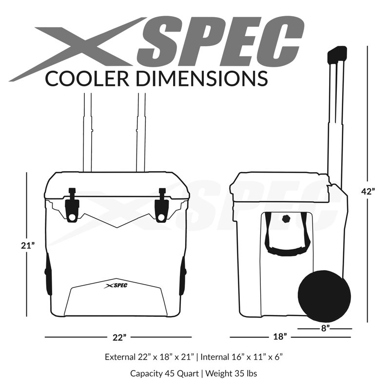 Xspec 45 Quarts Ice Chest with wheels in Sable
