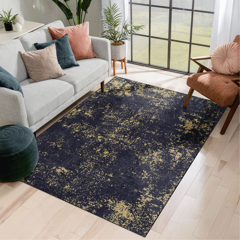 Black Washable Rug 8X10 Area Rug (Black+Gold, 8' X 10'), Rectangle 8' x 10'