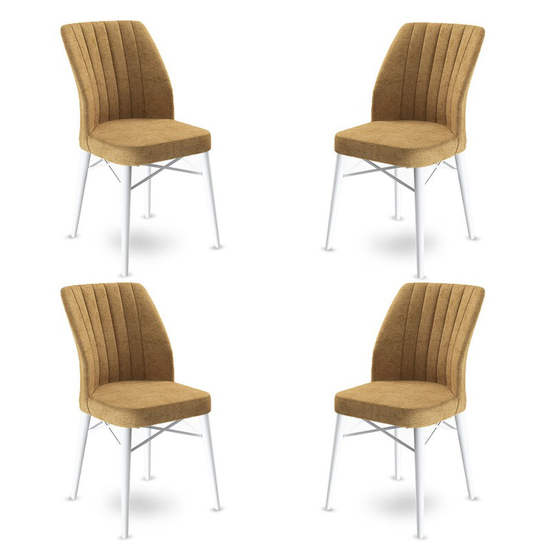 Ensemble de chaises modernes (4 pièces), cappuccino et blanc, 17,7 po x 36,6 po x 16,5 po | Structure 100% métal, tissu BabyFace, dossier en mousse 18 et 22 sièges en mousse, pieds en bois élégants | Parfait pour la salle à manger et les espaces de vie
