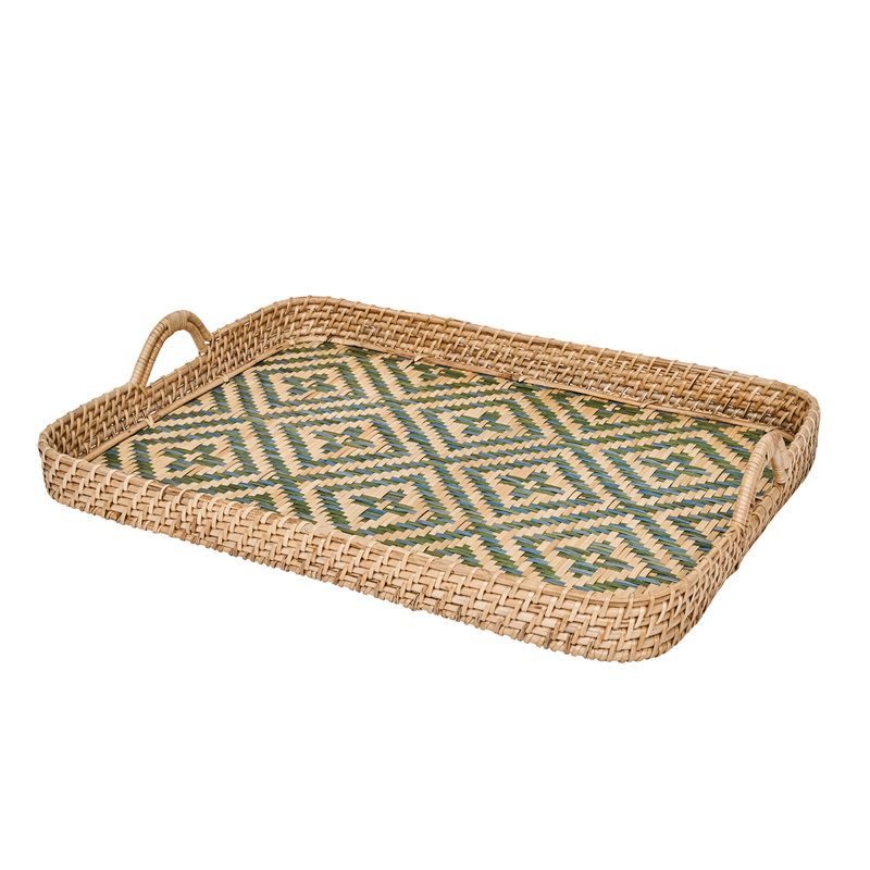 Villa Seville Tray - Chambray, Beige/Green, 2" H x 16" W x 21" D