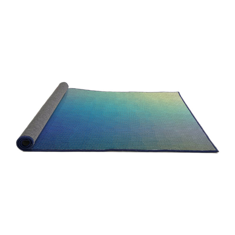 Tapis bleu/jaune à motifs, Rond 7 pi