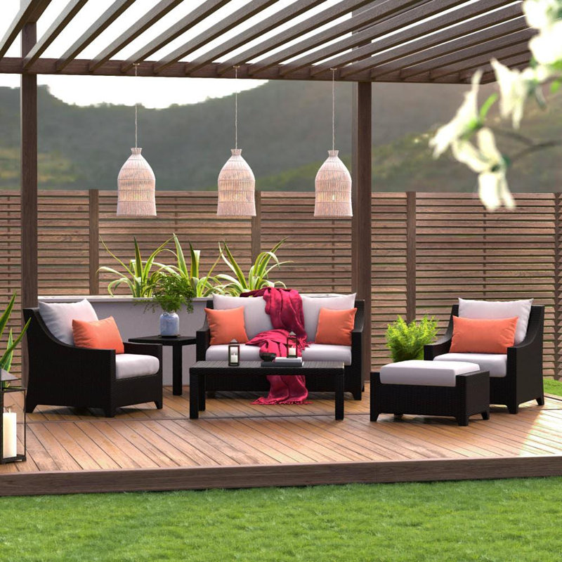 Fionnula 5 - Person Patio Conversation Set with Cushions, Cast Coral Sunbrella® Plainweave