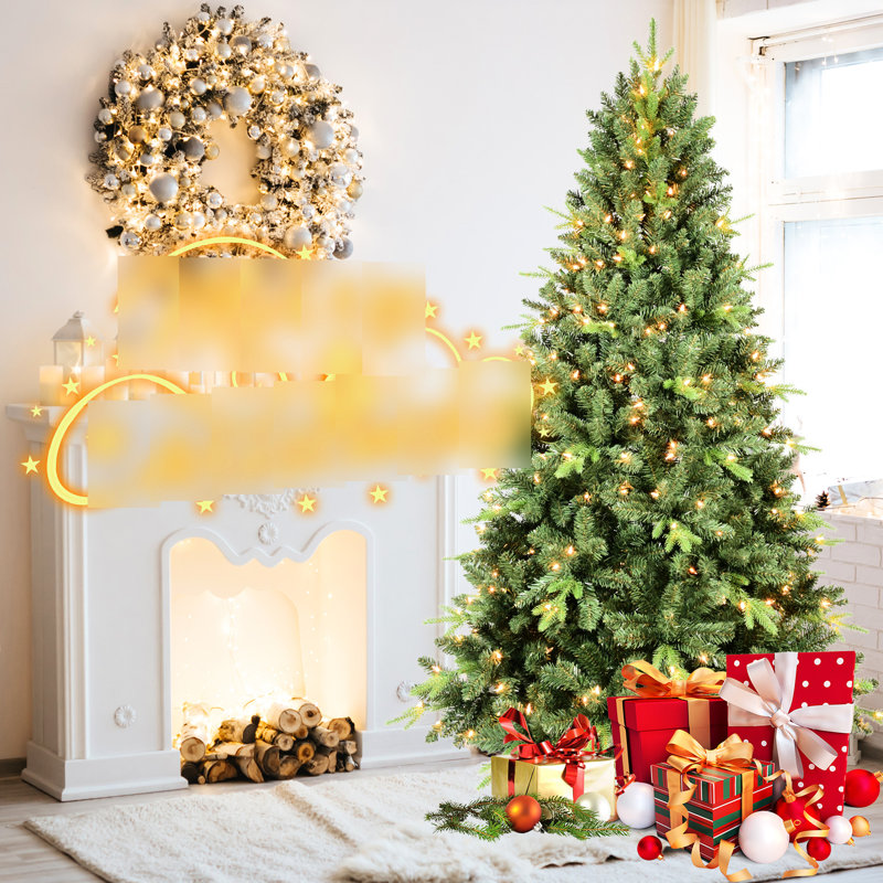 Arbre de Noël de 48 pouces avec 200 lumières blanches chaudes, 636 pointes pleines, conception à charnières, support solide pour les branches de 4 pi Ul Pe +, présentoir stable pour les fêtes