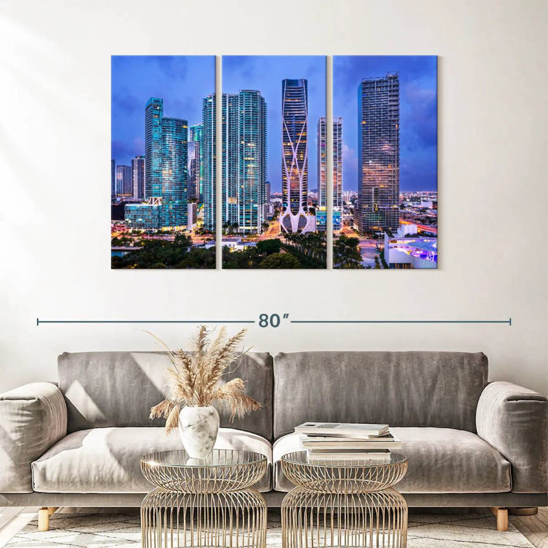 «Miami Downtown Skyline Aérien Wall Art» sur toile, H 36 po x l 57 po x P 1,25 po
