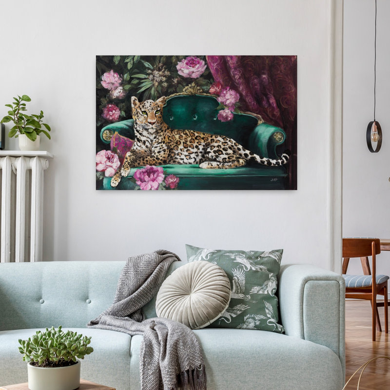 Contemporary Art Contemporary Cat Animal Flower Art by Julia Purinton - Wrapped Canvas Print, 60.96 cm H x 91.44 cm W