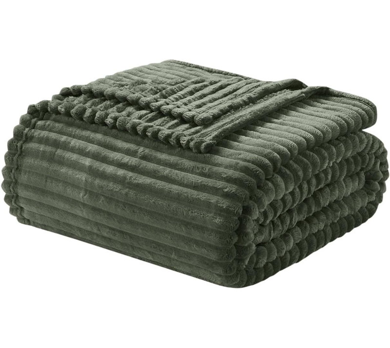 Nestl Cut Plush Cozy Throw Blanket - Fuzzy Warm Fleece Bed Blankets - Throws for Sofa, Bed, and Couch, Throw, Olive Green