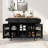 Kitchen Cart With Rubber Wood Drop-Leaf Countertop ,Cabinet Door Internal Storage Racks,Kitchen Island On 5 Wheels With Storage Cabinet And 3 Drawers For Dinning Room, Black-1125228739