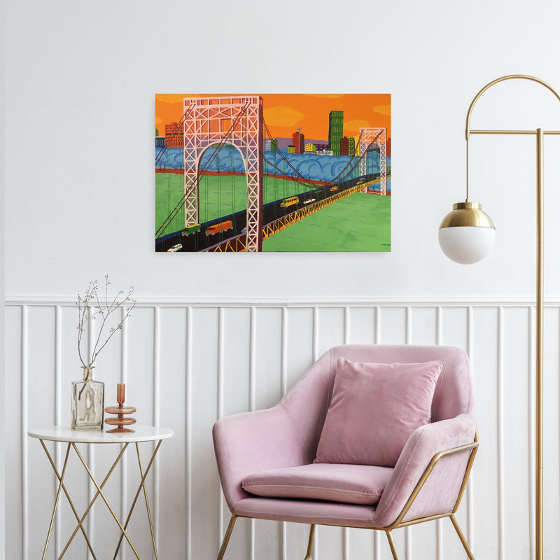 George Washington Bridge Vibrant Abstract Contemporary Architecture City Wall Art Print 1 Piece Wrapped Canvas Wall Art