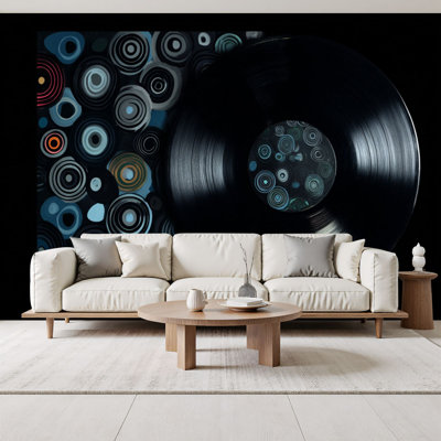 Peel and Stick Wallpaper Simple geometric vinyl records Vintage musical Wall Murals 69"H x 96"W Removable PVC Wall Paper Self-Adhesive Wall Paintings Art Decor for Bedroom Living Room