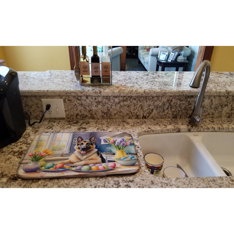 Decorating Easter German Shepherd Dish Drying Mat