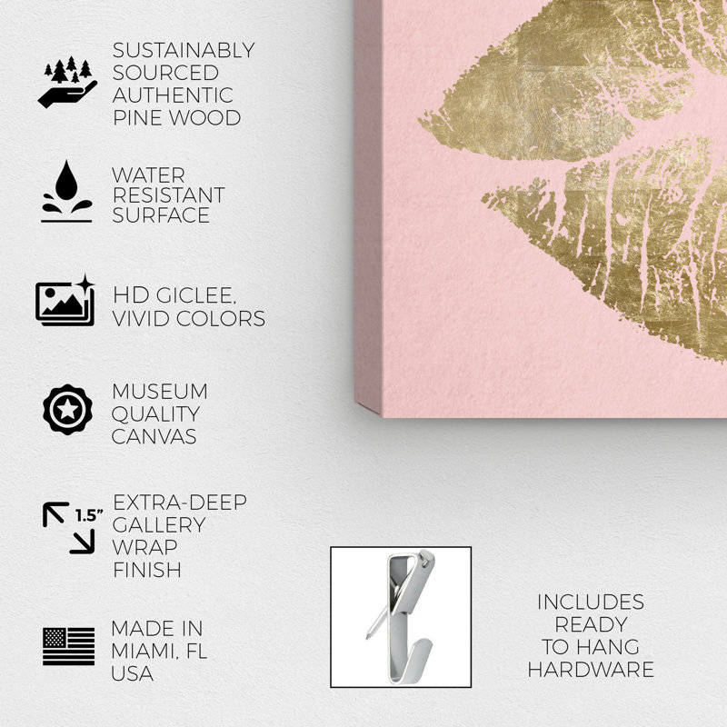 «Fashion and Glam Solid Kiss Blush and Gold», impression sur toile, 20 po x 30 p, Cadre doré