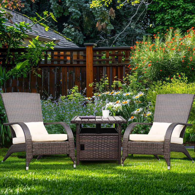 Outdoor Wicker Adirondack Chairs Set 2 With Umbrella Table Rattan Fire Pit Chairs Oversized Comfy Relax Accent Patio Chairs With Cushion Patio Umbrella Side Table With Umbrella Hole & Storage