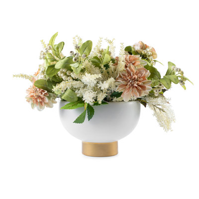 Faux Cream and Apricot Floral Arrangement in Bowl