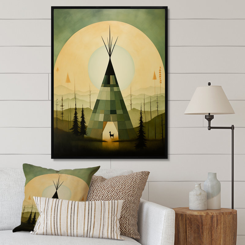 «Native Tipi Serenity in Nature I», reproduction sur toile, Cadre flottant noir, H 20 po x l 12 po x P 1 po