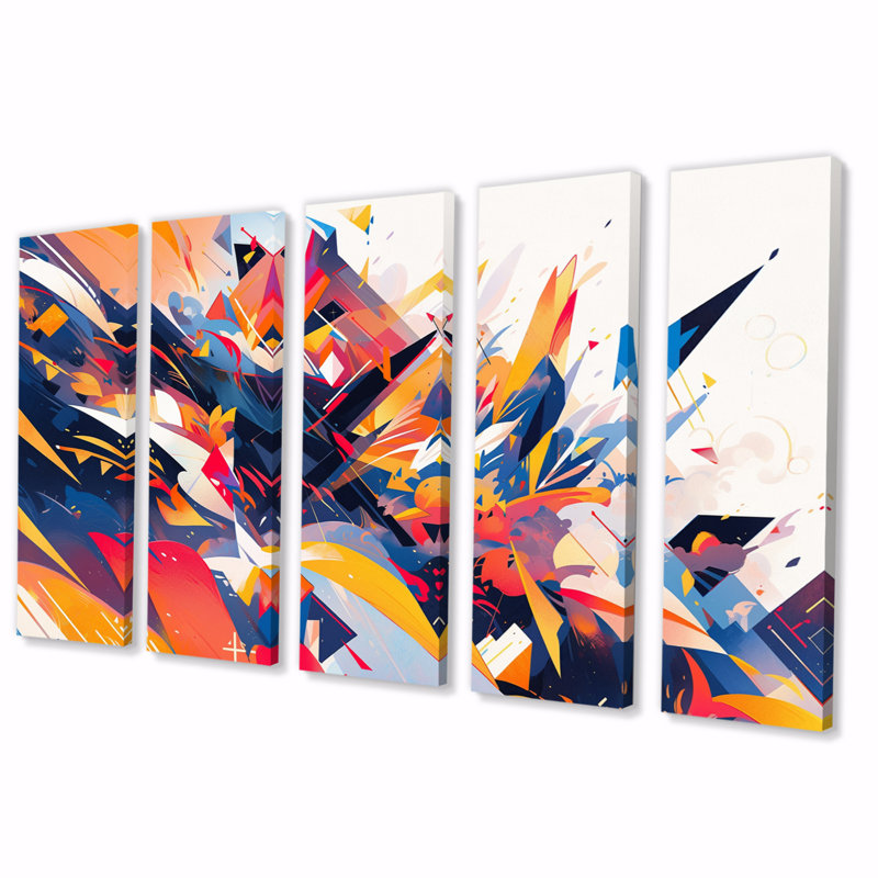 Vibrant Collage - Cubism Canvas Wall Art - 5 Equal Panels