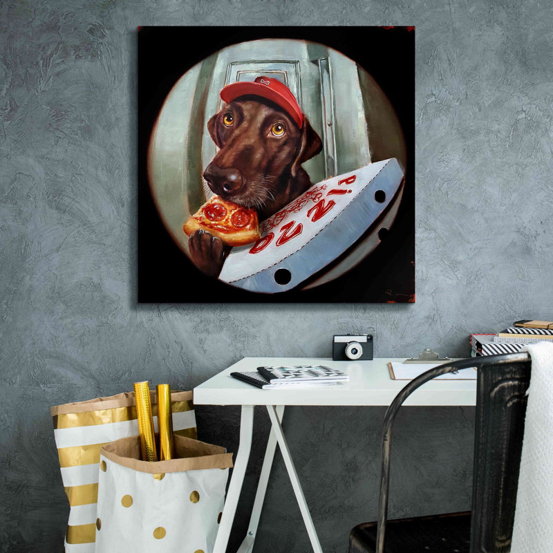 «Pupperoni» par Lucia Heffernan, reproduction sur toile tendue, H 26 po x l 26 po