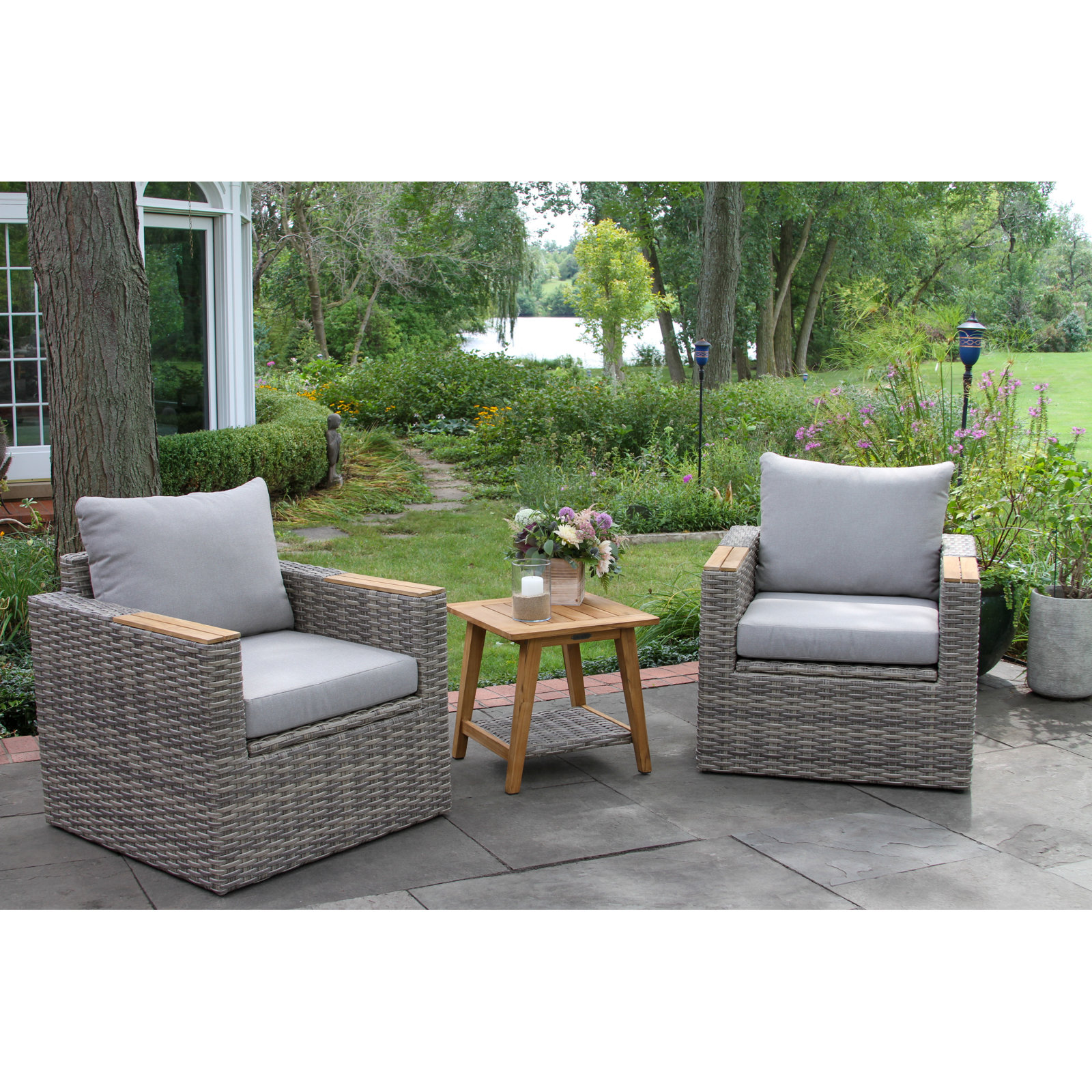 Genesis Teak 2 - Person Patio Conversation Set with Cushions