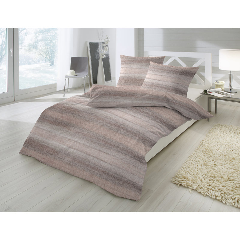 Jersey Duvet Cover Set, Beige/Braun, Single - 1 Pillowcase (80 x 80 cm)