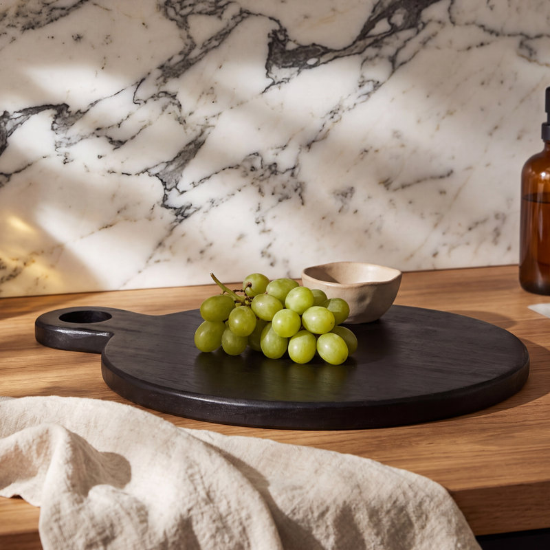 Round Mango Wood Cheese and Cutting Board with Circle Handle