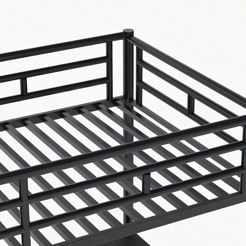Structure de lit mezzanine en métal avec bureau, aucun sommier nécessaire, simple, noir