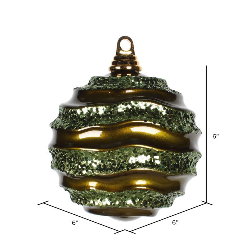 Ornement de Noël boule rayée et scintillante, Olive, H 6 po x l 6 po x P 6 po