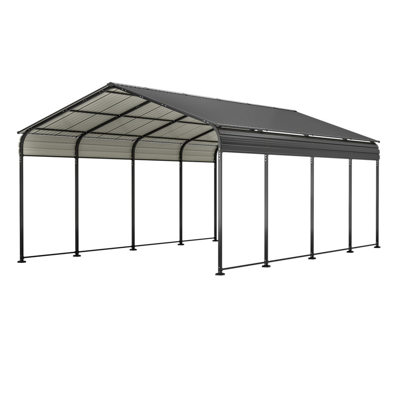Abri de voiture 12 x 20 pi avec toit en acier galvanisé pour véhicules et abris d'extérieur
