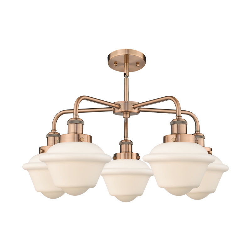 Grourke 5 - Light Glass Dimmable Chandelier, Matte White, Antique Copper